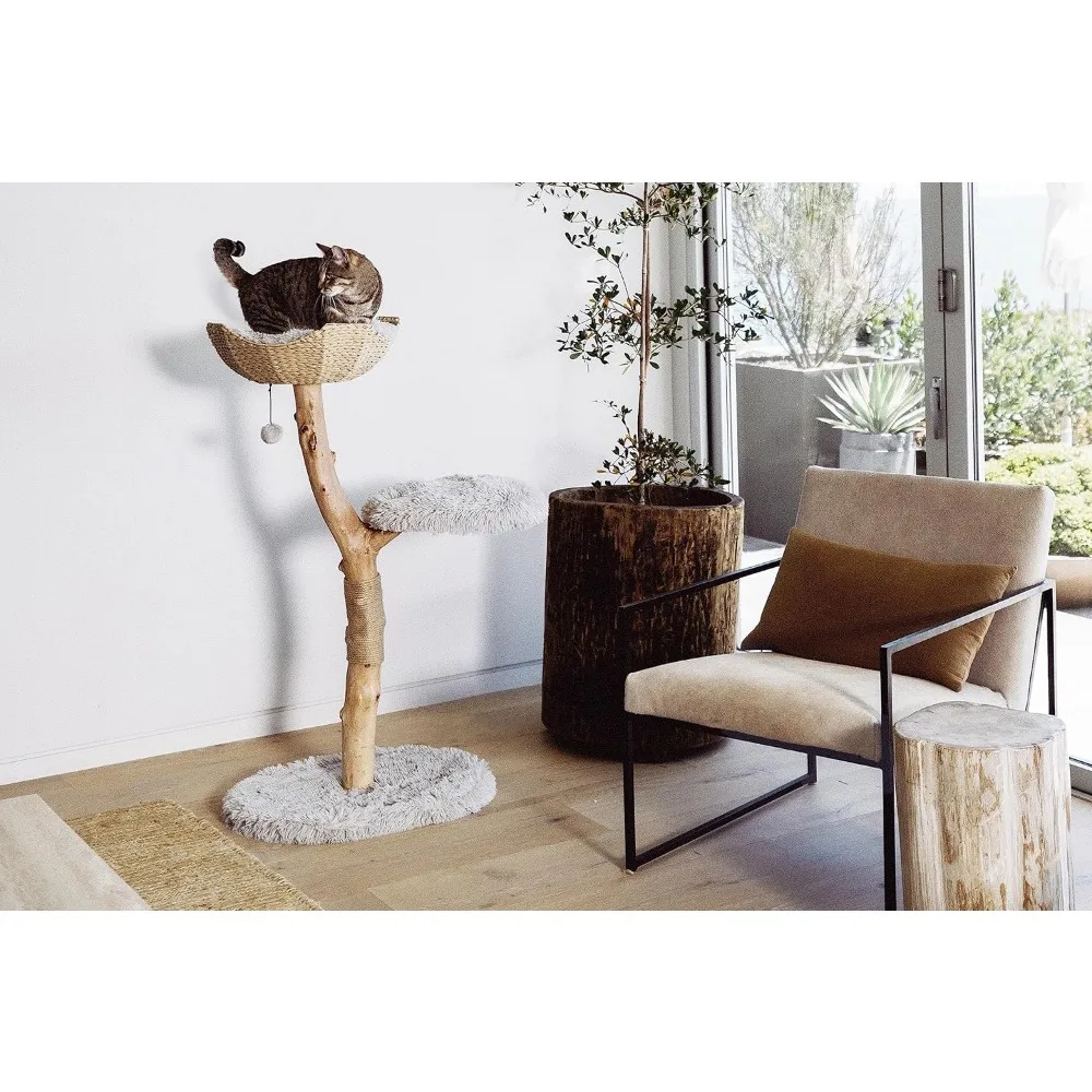 

Wooden Cat Tree Tower,Modern Single Branch Cat Condo,Wood Cat Tree,Cat Climbing, Furniture and Lover Gift for Cats