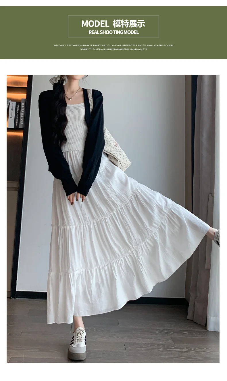 Elegant White Ruffled Long Skirts for Women High Waist A Line Maxi Skirt Woman Spring Summer Casual Loose Korean Umbrella Skirt