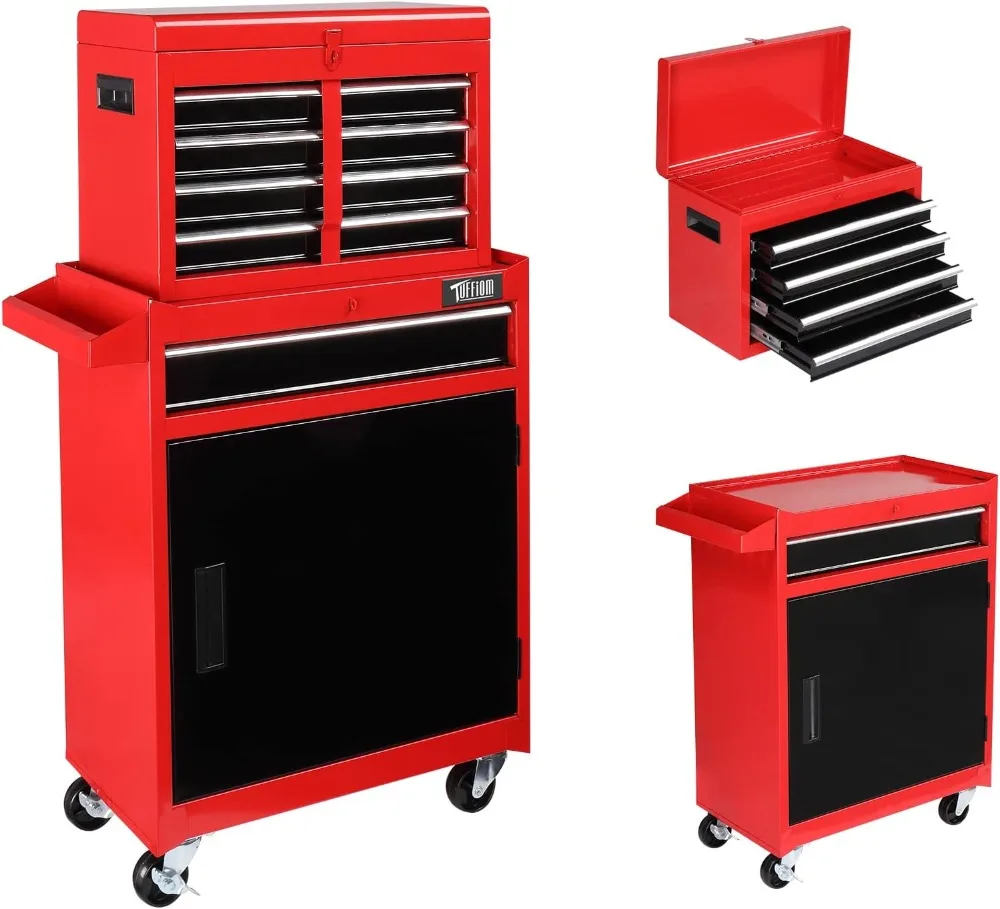 

TUFFIOM 5-Drawer Rolling Tool Chest Storage Cabinet w/Drawers, Wheels, Detachable Top & Adjustable Shelf, Mechanic Tool