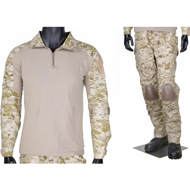 Camo Tactical Combat BDU Uniform Set Shirt Pants With Knee Elbow Pads Camouflage Outdoor Airsoft Training Hunting Clothes Suit