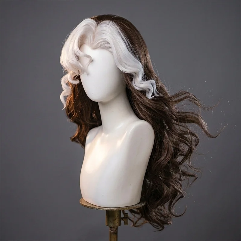 Game Superhero Anna Marie LeBeau Cosplay Wig White Brown Long Wavy Curly Synthetic Hair Wigs 70CM Halloween Play Role For Women