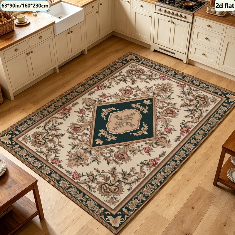 Luxury European Vintage Baroque Floral Carpet Flooring Square Area Rug Non‑Slip Washable Floor Carpet for Hall Bedroom Home Interior