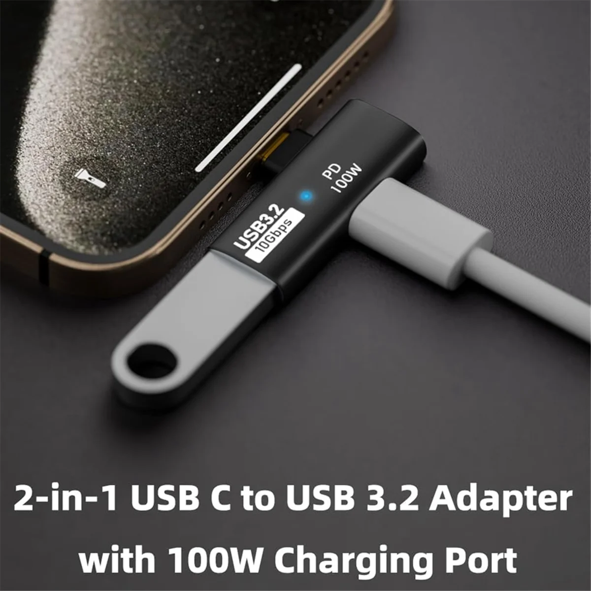 Adaptateur USB C vers USB 3.2 avec port de charge 100W, convertisseur Thunderbolt 4/3 OTG pour Rog Ally, Steam Deck, noir, 2 en 1