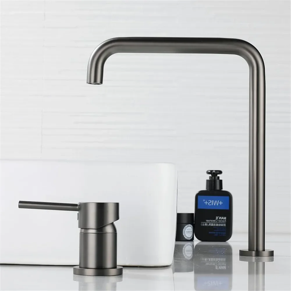 Rose Gold Basin faucet Gold Bathroom Faucet two holes Gun Grey bathroom faucet sink tap 360 rotating widespread Black basin Tap