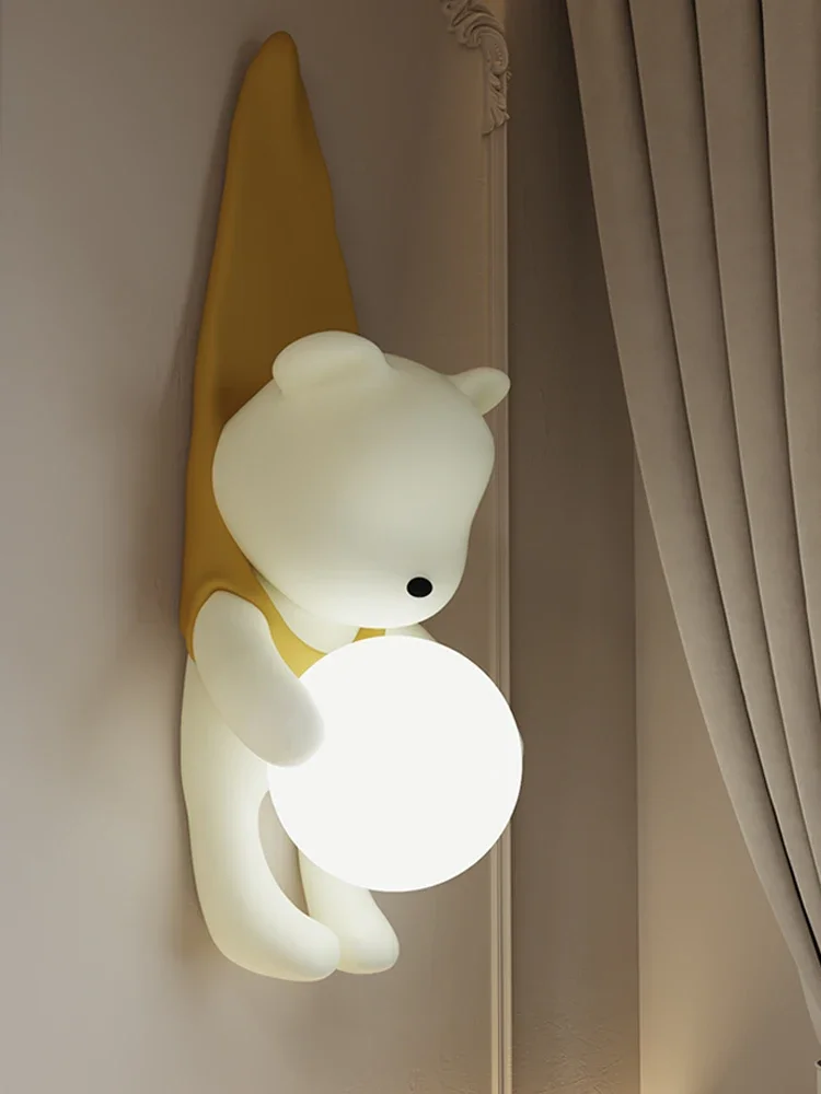 creme estilo resina urso lampadas de parede led nordico quarto de crianca luzes de parede decoracao moderna criativa lampada dos desenhos animados 01