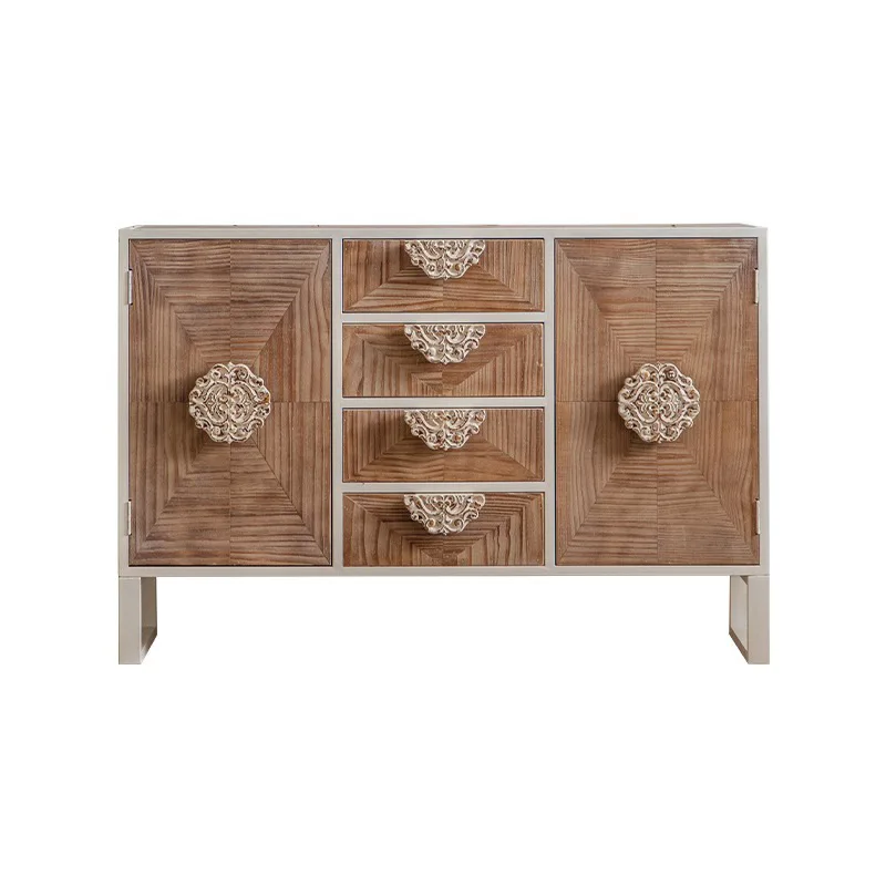 

New Chinese retro carved porch cabinet, large space storage locker, American home antique dining side cabinet