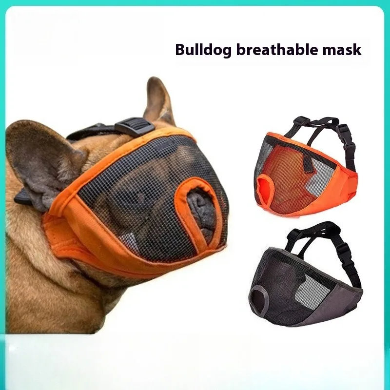 

Bulldog Muzzle for Short Snout Breeds Anti Bite Barking Control Adjustable Breathable Soft Mesh Face Cover Pet Safety