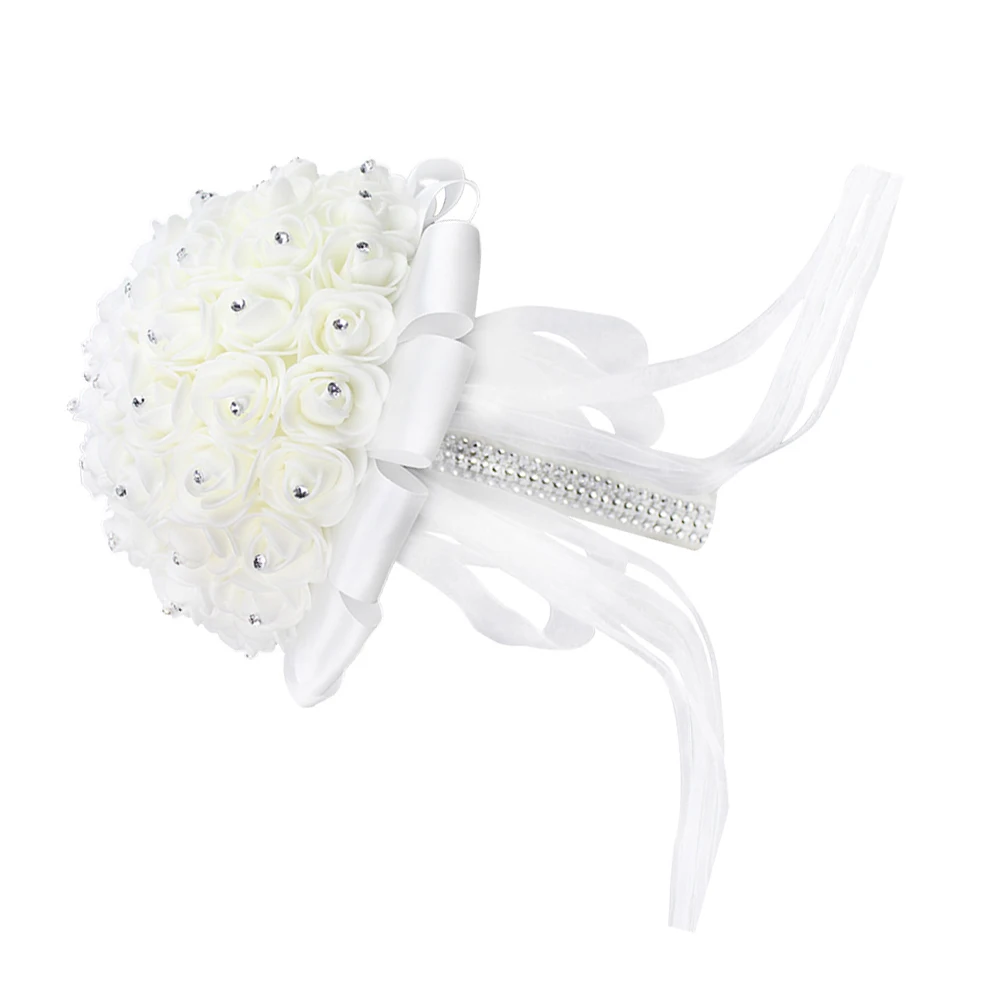 

Bride Wedding Bouquet White Simulated Rose Bridal Flower Decor For Wedding Party Balcony Home Office Windowsill Decoration