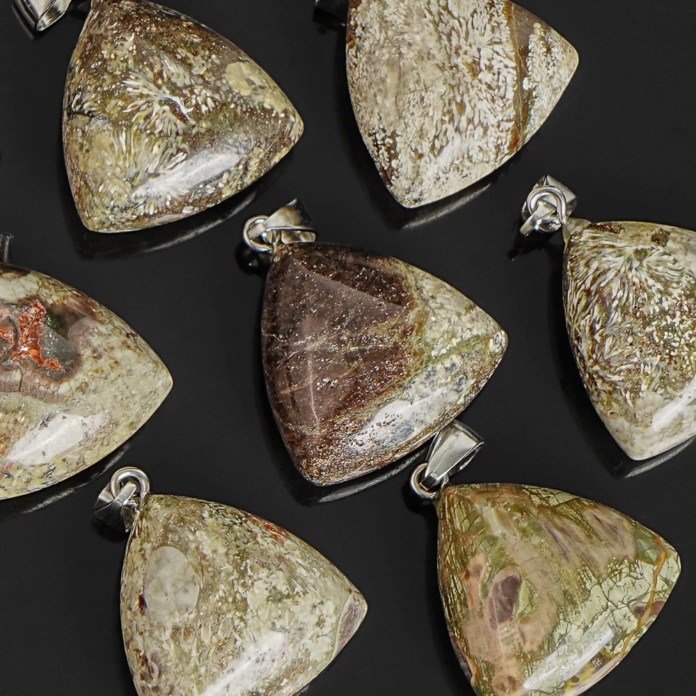 MEXICAN AGATE TRIANGLE PENDANT 24X24X12MM SMOOTH STONE CHARM FOR CRAFT JEWELRY MAKING NECKLACE BRACELET HANDCRAFT GIFT ACCESSORY
