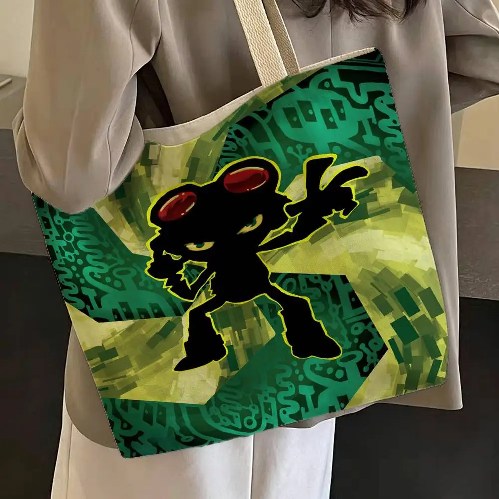 Game P-Psychonauts Razputin Raz Print Canvas Tote Bag Handbag For Daily Shopping School Commute Casual Shoulder Bag