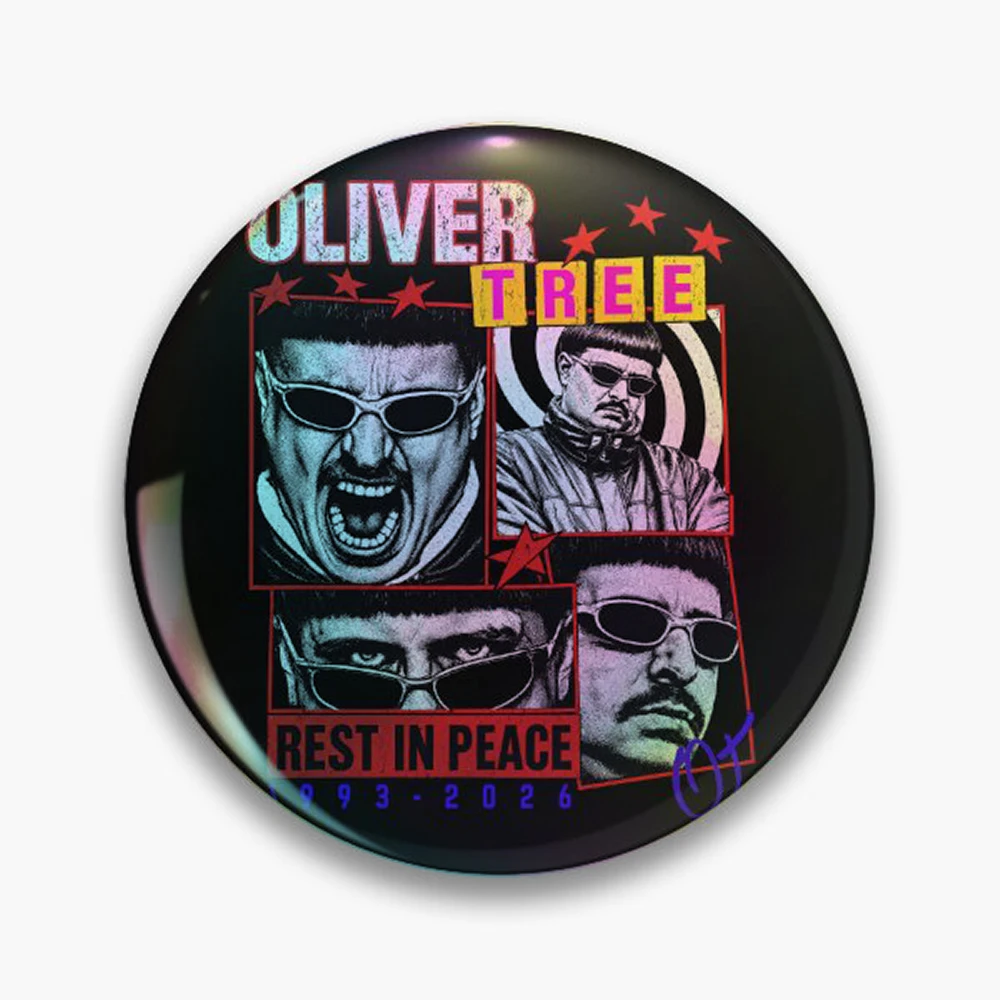 RIP OT, In loving memory OT, Oliver Tree Rest In Peace 1993 to 2026 Memorial Pin Holographic Star Heart Pin Brooches Laminated B
