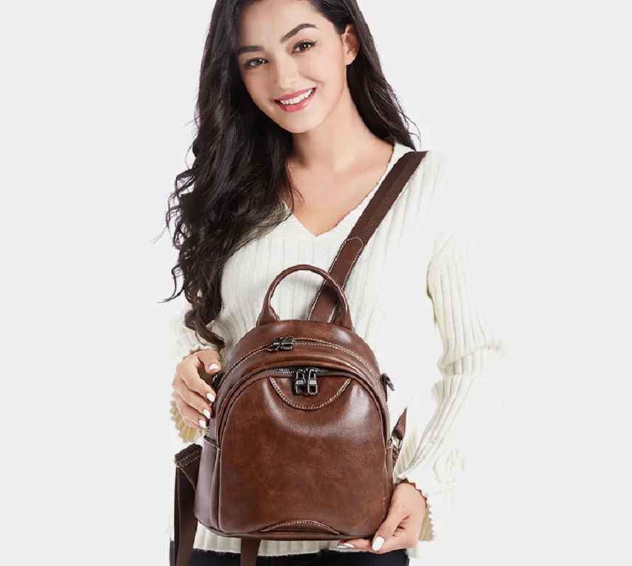 2026 New Women's High Quality Real Soft Leather Small Backpack Casual Travel Shoulder Bags Totes Ladies Crossbody Backpacks
