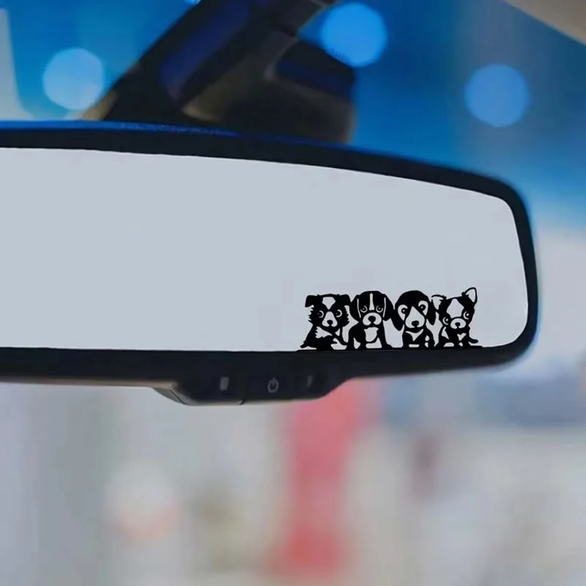 Cute Four Puppies Silhouette Rearview Mirror Sticker, Pet Lover Car Interior Decor Decal