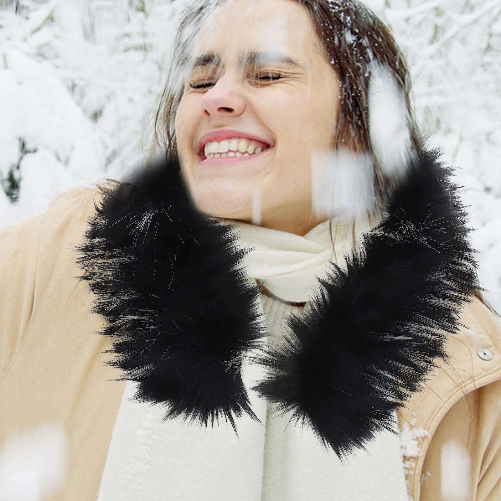

Elegant 82Cm Faux Collar Scarf For Winter Warm Shawl Wrap Frost Protection Skiing Outing Black White Lining Color Random