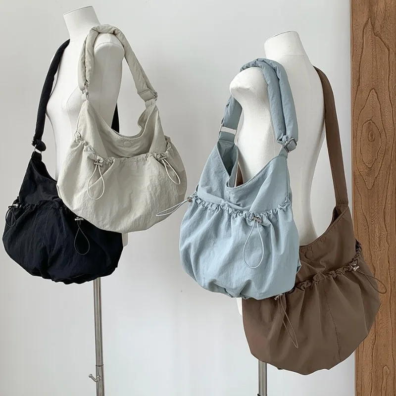 Large Capacity Student Crossbody Bag for Women High-end Niche Single Shoulder Bag Commuting and Leisure Nylon Pleated Bag