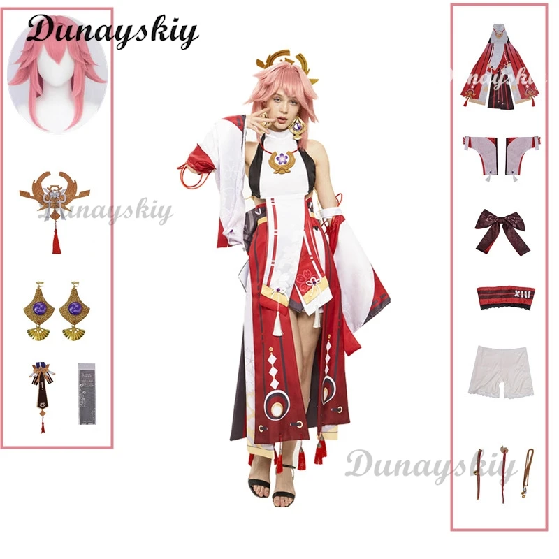 Anime Genshin Impact Yae Miko Guuji Yae Cosplay Costume Halloween Costumes Woman Wig Adult Wigs Costume Women Girl Custumes