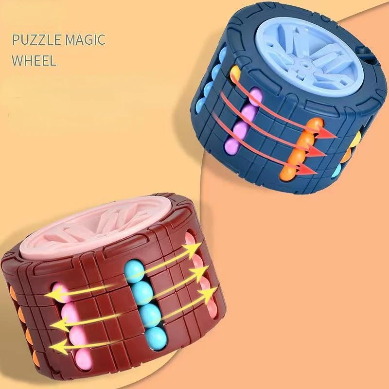 3D Fidget Toys Wheel Magical Beans Cube Cylinder Gyro Rotate and Slide Cube Puzzles Games Relieve Stress Toy for Children Gifts