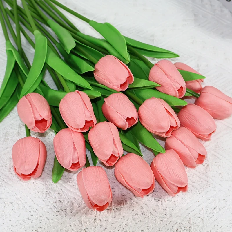 5 Piezas de Flores Artificiales de Silicona con Tacto Real, Tulipanes Artificiales, Ramo Artificial para Decoración del Hogar, Boda, Decoración de Mesa con Flores Artificiales