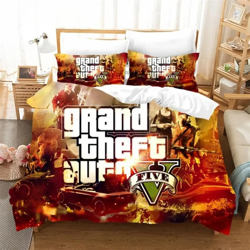 

Комплект постельного белья с принтом Game GTA Grand Theft Auto 5, пододеяльник с героями мультфильмов, наволочка Twin Queen King Size, пододеяльник в стиле аниме, постельное белье