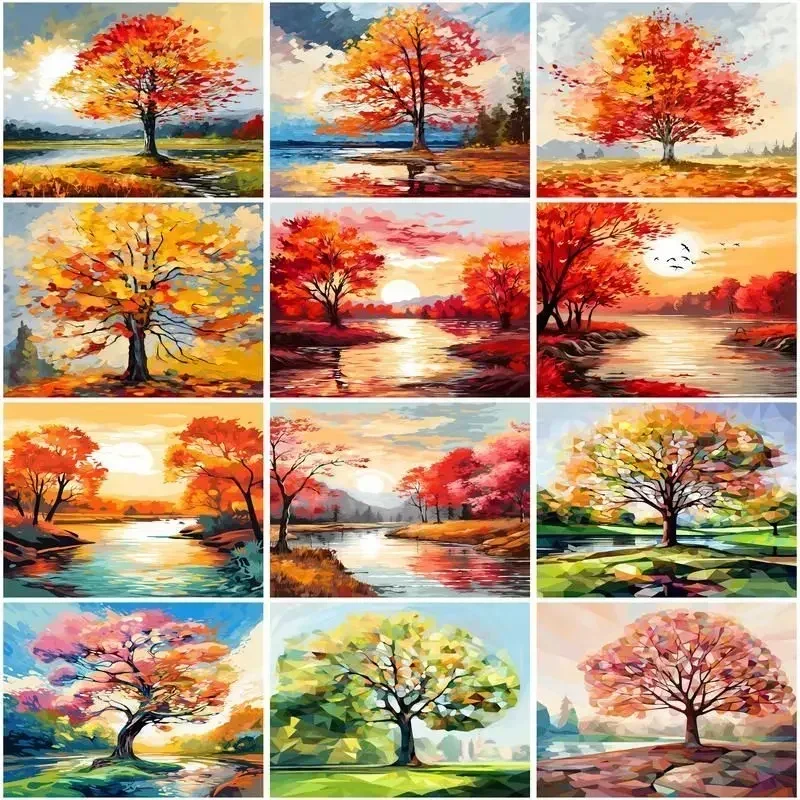 615077 Pictures By Numbers Sunset Scenery DIY 40x50cm Frame Coloring By Number Tree Paint On Canvas Home Decoration