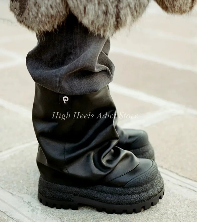 

2025 Winter New in Flat Platform Shark Boots Women's Luxury Designer White/Black Fur Camouflage Leather Mid Calf Boots Shoes