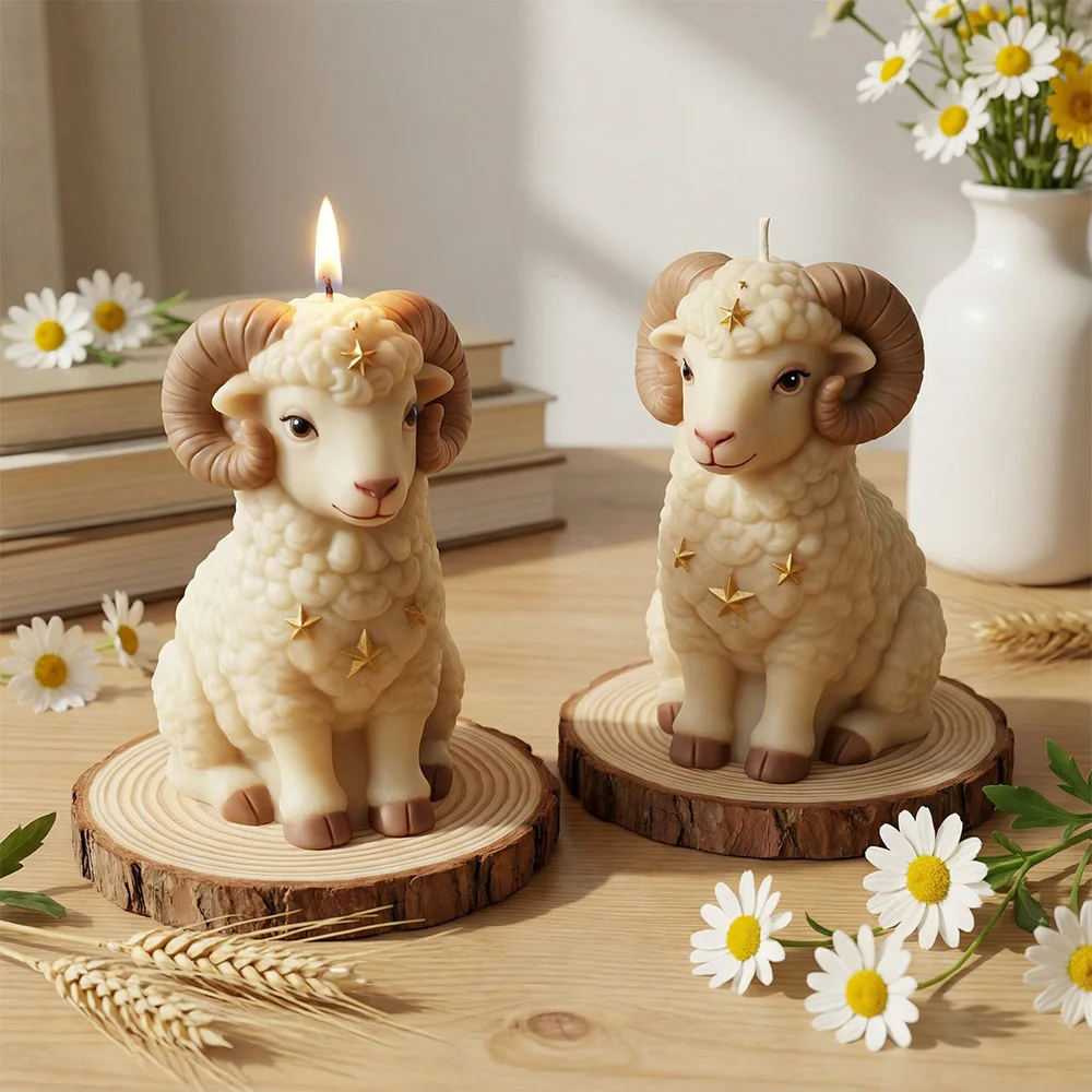 The Squatting Sheep Candle Molds DIY Handmade 3D Cute Sheeps Soap Candle Silicone Mould Animal Ornament Plaster Epoxy Resin Mold