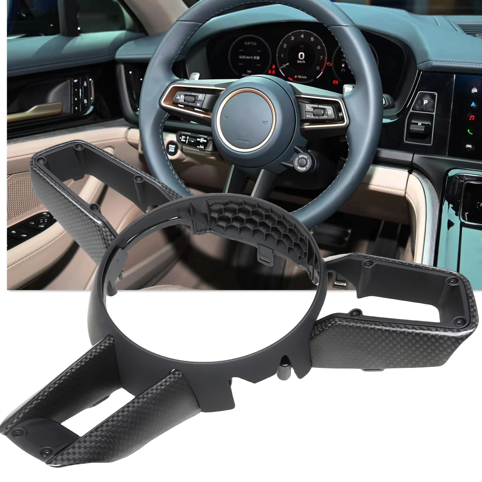 

Carbon Fiber Interior Steering Wheel Cover Trim Panel Frame Decorative For Porsche 911 992 Taycan J1 Panamera 971.2 2020-2023