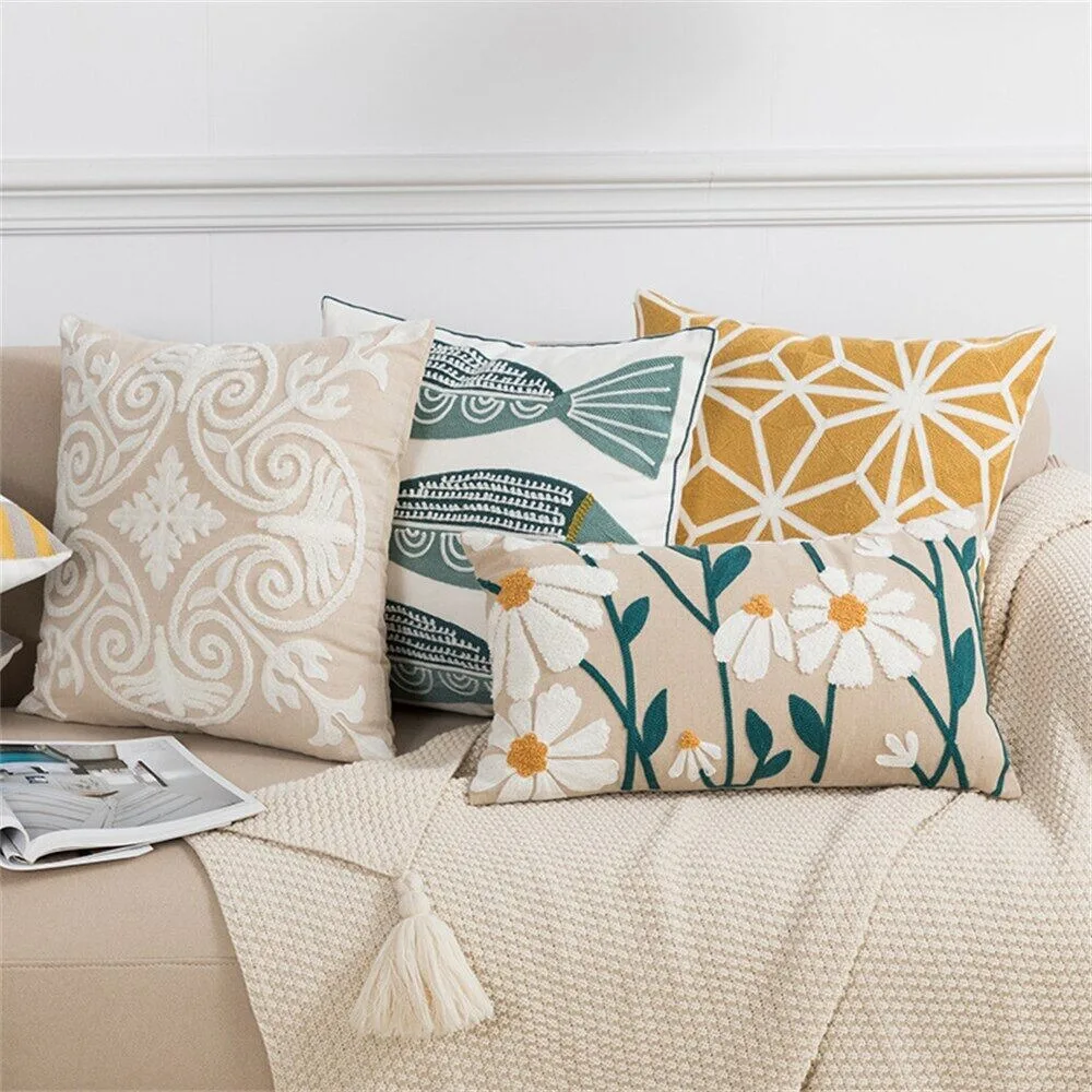 CIFBUY Luxurious Modern Embroidery Cushion Cover 18x18 Inch Nordic Geometric Decorative Throw Pillowcase for Living Room Sofa