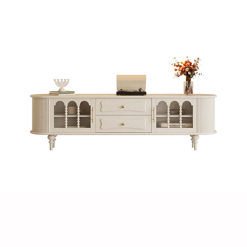 

*Modern Simple Cream Style TV Cabinet Living Room Retro American Style Small Apartment Storage Cabinet White TV Cabinet