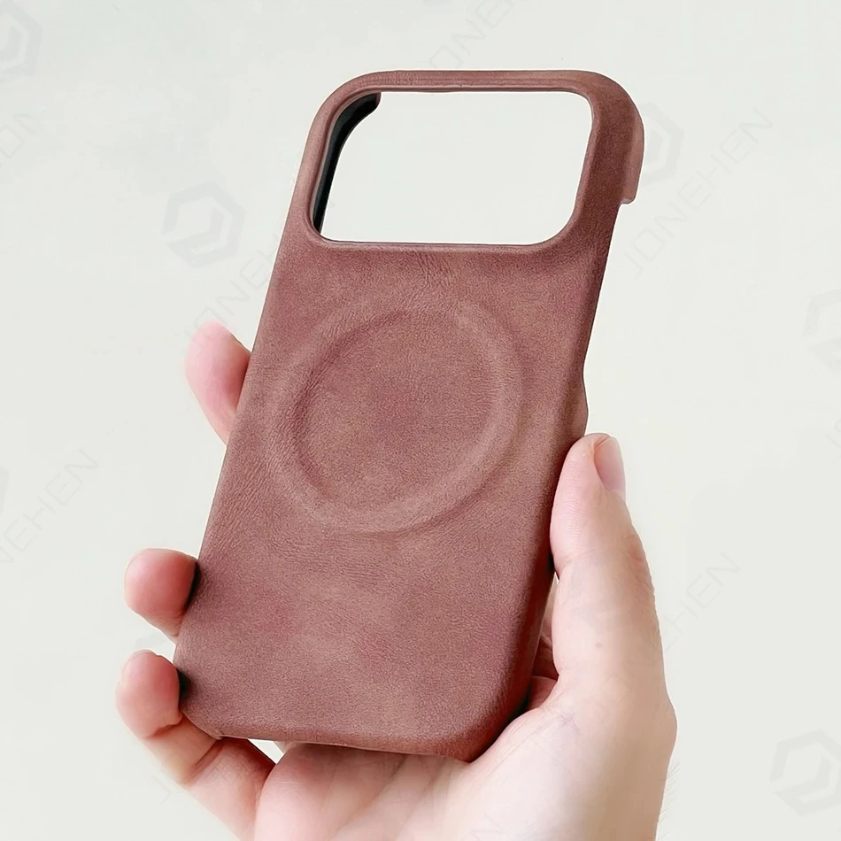 

Business Suede Lambskin Leather Magnetic Case For iPhone 17 Air 16 15 14 Plus 13 12 Pro Max 17p Wireless Matte Cover For Magsafe