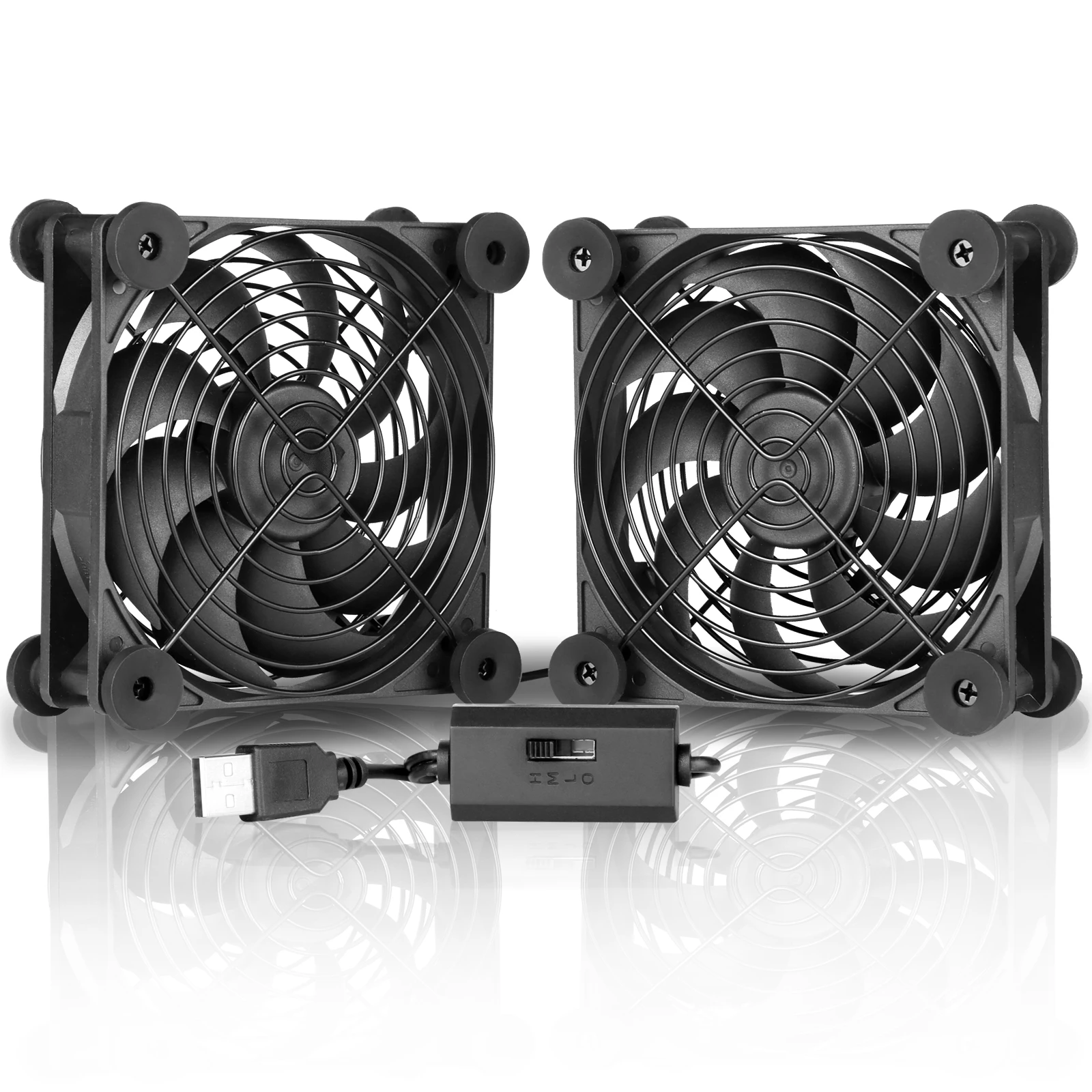 Quiet Dual 120mm USB Fan with Speed Controller,for Receiver DVR Playstation Xbox Computer Cabinet Cooling