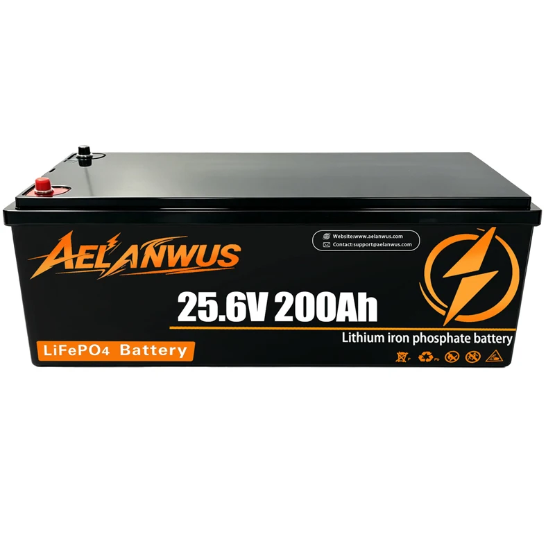 Aelanwus 24V 200Ah LiFePO4 Battery With 200A BMS Rechargeable 4000+ DeepCycle Low Temp Protection IP65 Waterproof for Marine RV Solar System Off Grid Home Energy Storage