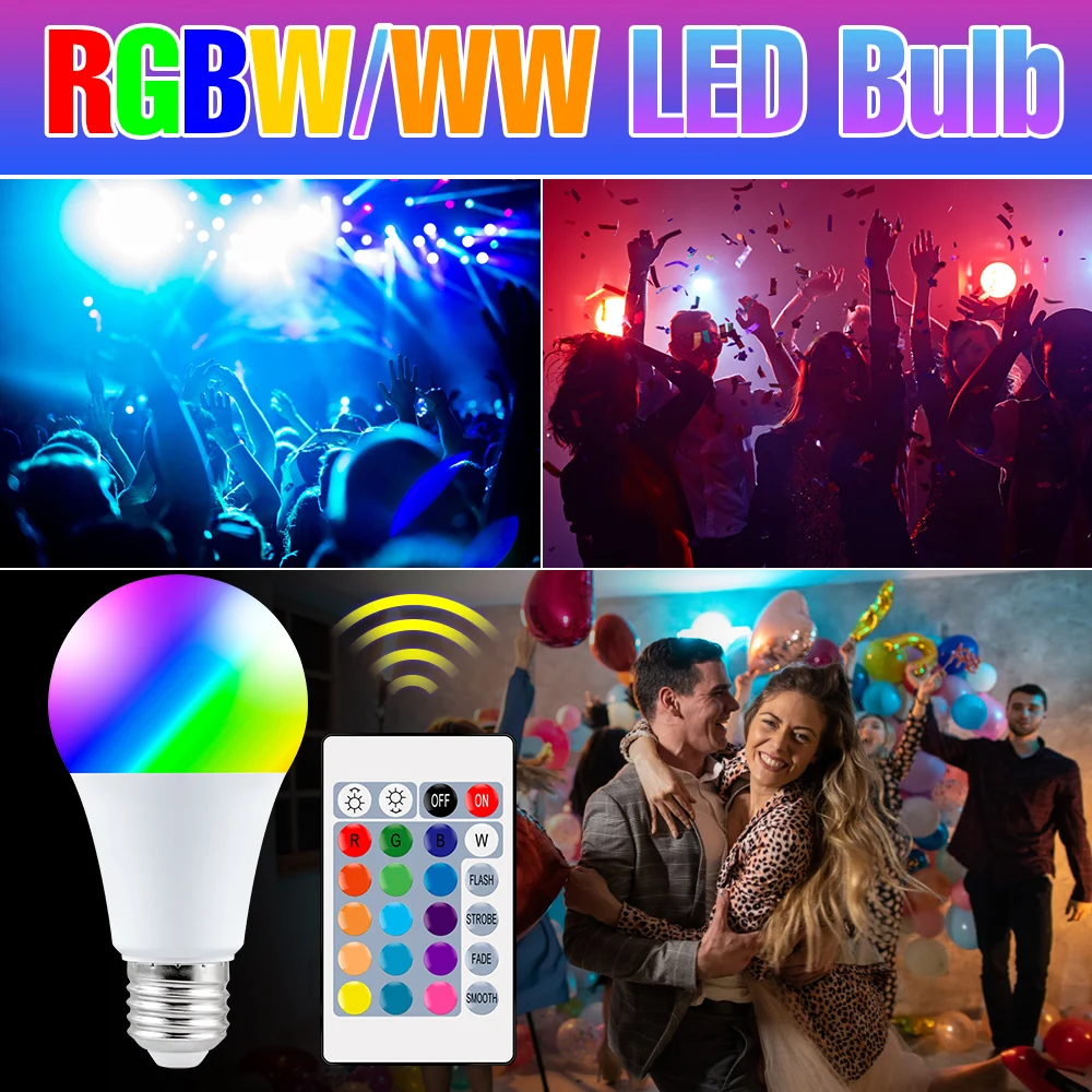 15 واط RGBW مصباح ليد لمبة E27 متعدد الألوان الأضواء 220 فولت مصباح السقف 110 فولت مهرجان المنزل عطلة حفلة KTV بار جو الإضاءة #6