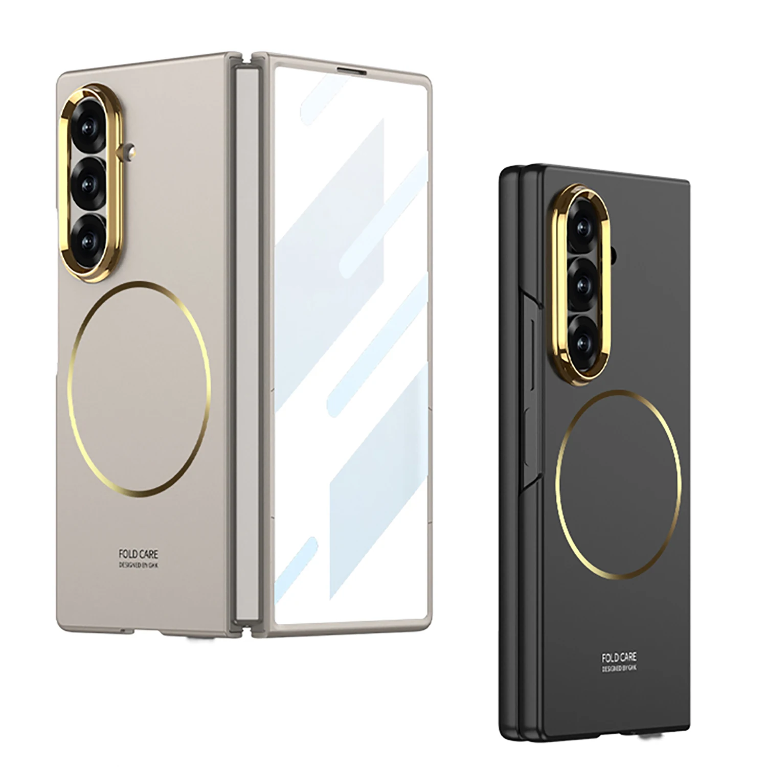 Ultra Thin Gold Magnetic Phone Case for Samsung Galaxy Z Fold 7 with Camera Hole Protection And Tempered Film Fold7 Fold6 Cover