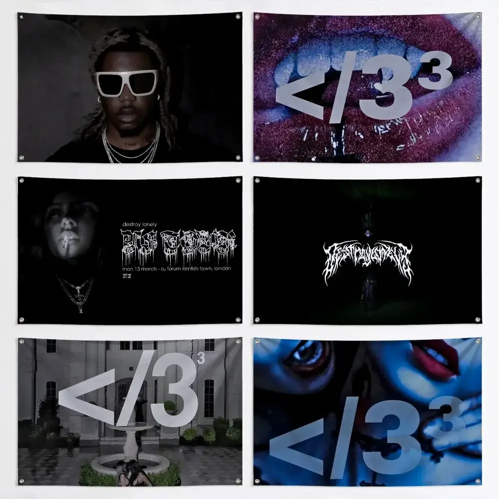 Rapper D-Destroy Lonely Broken Hearts 3 Flags Aesthetic Wall Tapestry Printed Wall Hanging Living Room Party Outdoor Decor