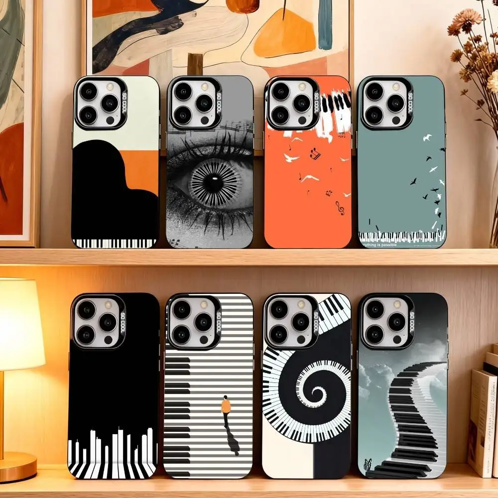 

Keyboard Art Piano Phone Case For iPhone17,16,15,14,13,12,11 Plus,Pro Max Black Candy silver phone case