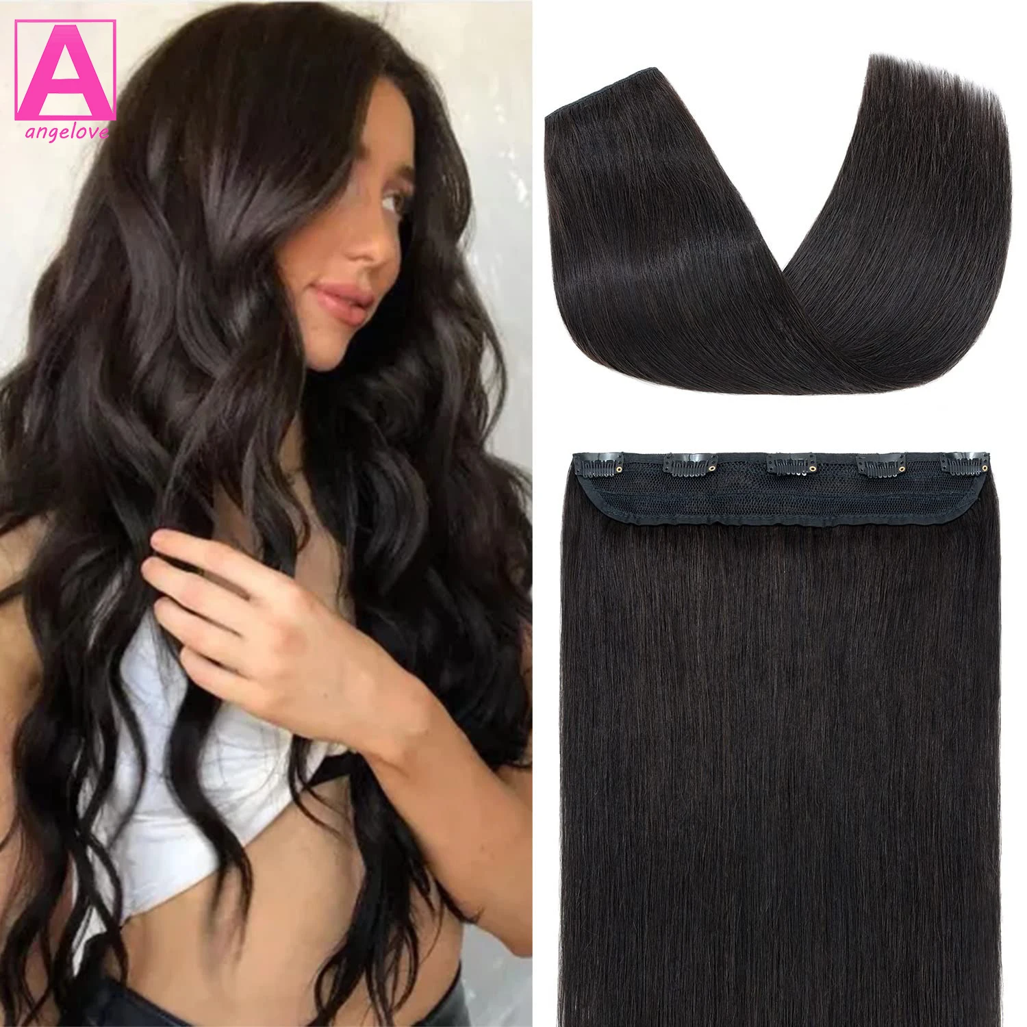 Extensiones de cabello humano de una pieza, 5 Clips, 100% cabello humano Real, liso, suave, 120g