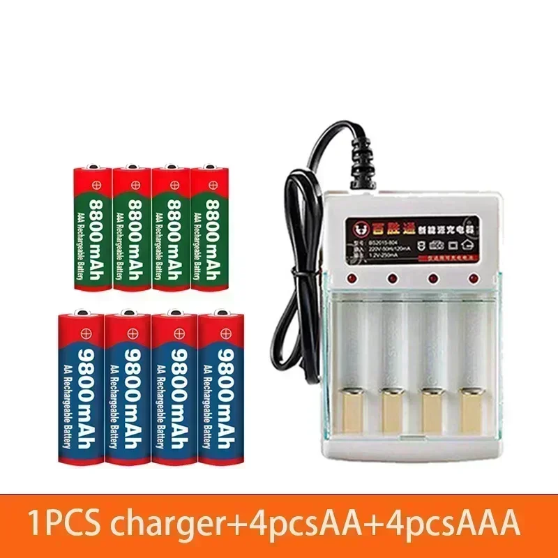 

1.5V Rechargeable Battery, AAA 8800Mah+AA 9800 Mah, Plus Charger Set Alkaline Technology, Suitable for Remote Control,shaver