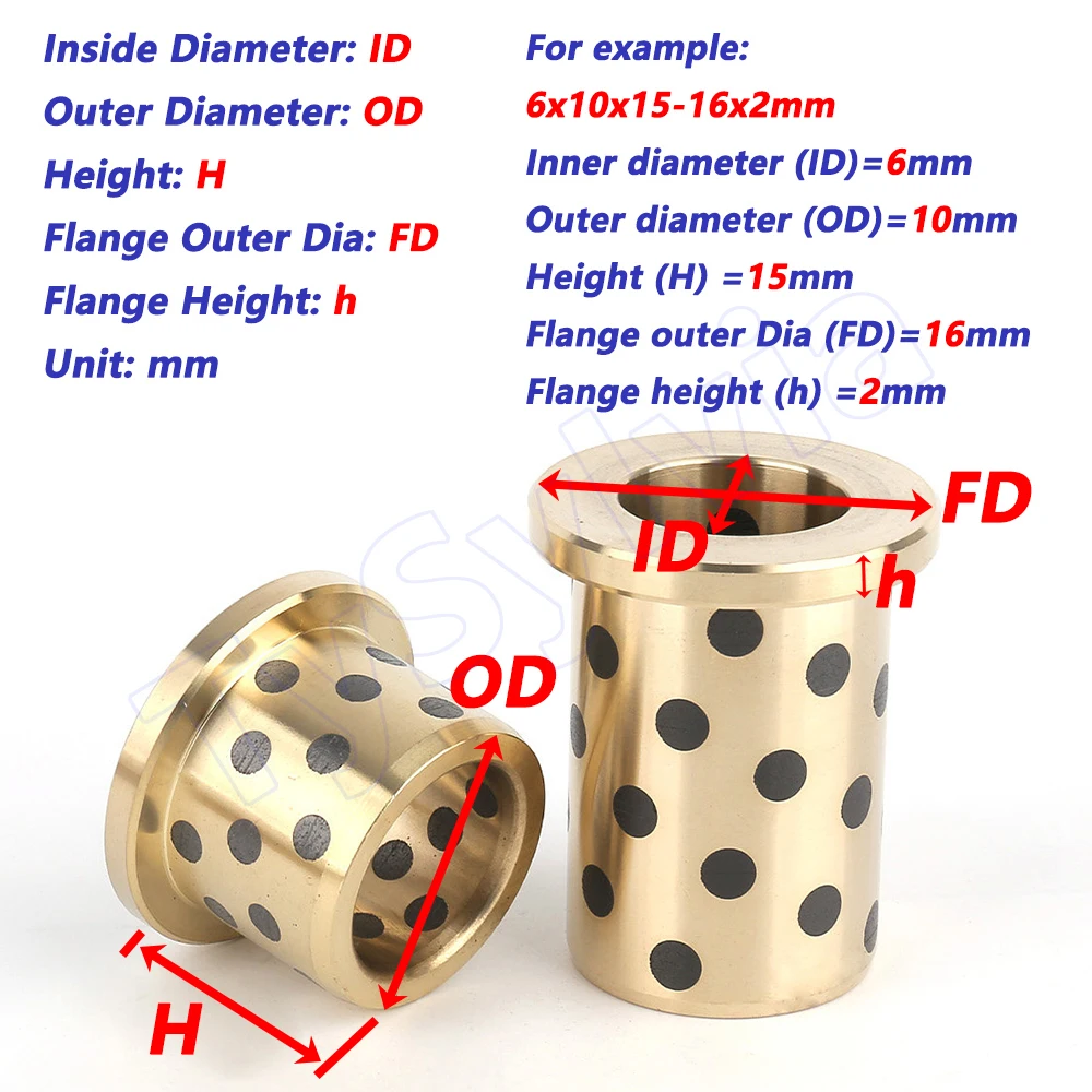 1PCS Copper Alloy Flanging Sleeve  Bore 5mm to 25mm Oil Free Self Lubricating Copper Bushing Hollow Gasket Bracket