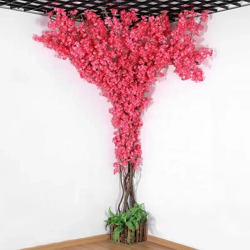 Large Artificial Cherry Blossom Tree Plastic Wisteria Vine Green Plant Wedding Anniversary Decorative Flower Branch Ornament