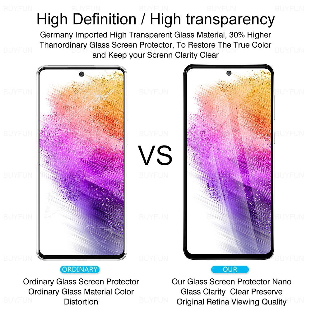 2PCS เต็ม Cover กระจกนิรภัยสำหรับ Samsung Galaxy A73 5G 6.7 "Screen Protector สำหรับ Samsung A73 A 73 73A ป้องกันฟิล์ม