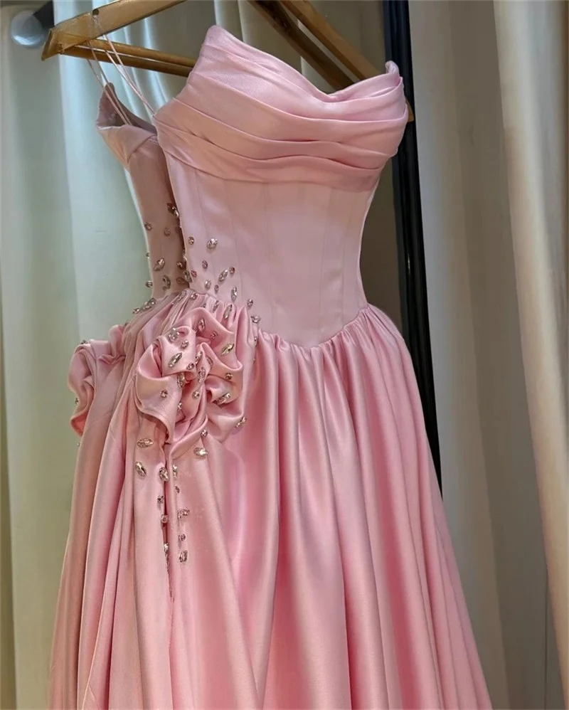 ชุดแต่งงานเอ-ไลน์ที่ไม่มีสายหนังยาวพื้นจีบชุดเจ้าสาวด้านข้างผ้าซิลท์ดอกไม้ชุดคุณภาพสูงชุดปาร์ตี้งานพรอมที่กำหนดเอง