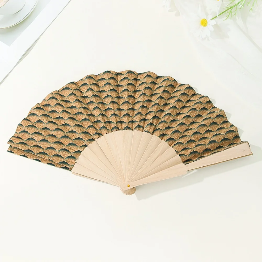 Portable Bohemian Style Cork Folding Fan Graft Gift Props Hand Held Fan Home Decor Hand Folding Fan