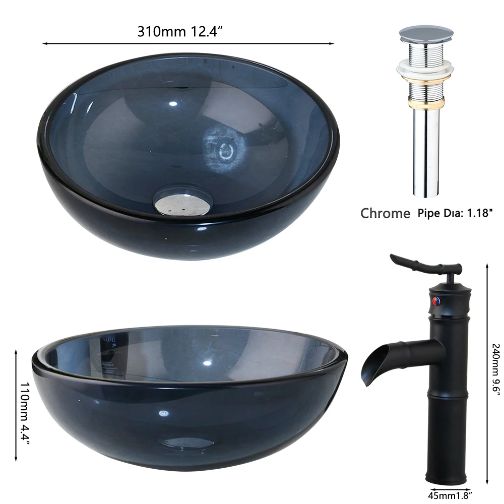 SINLAKU Black Bathroom Sink With Matte Black Faucet Set Multiple Colour Glass Tempered Glass Basin Mixer Water Tap Combo Kit