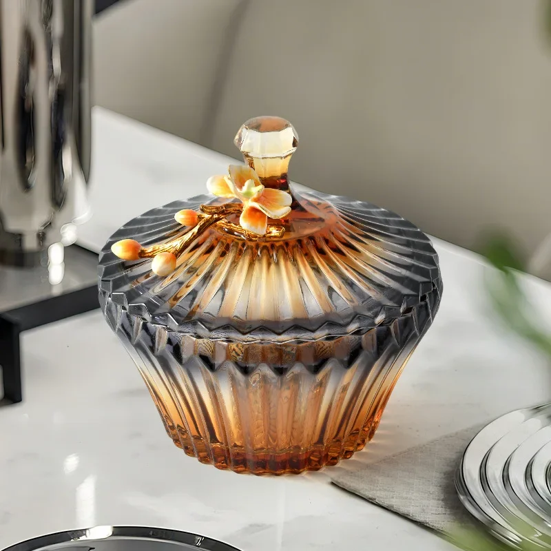 Factory Direct 2026 European Enamel Colored Glass with Lid Sugar Tank Household Living Room Simple Storage Tank Light Luxury Cre