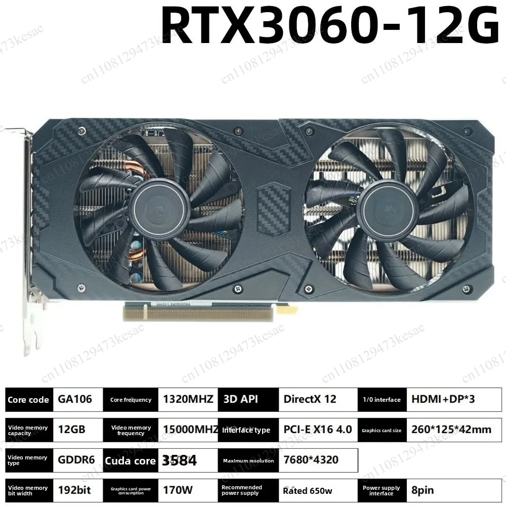 RTX 3060 12G GDDR6 Graphics Card PCIe 4.0 Ray Tracing DLSS Gaming GPU Desktop PC