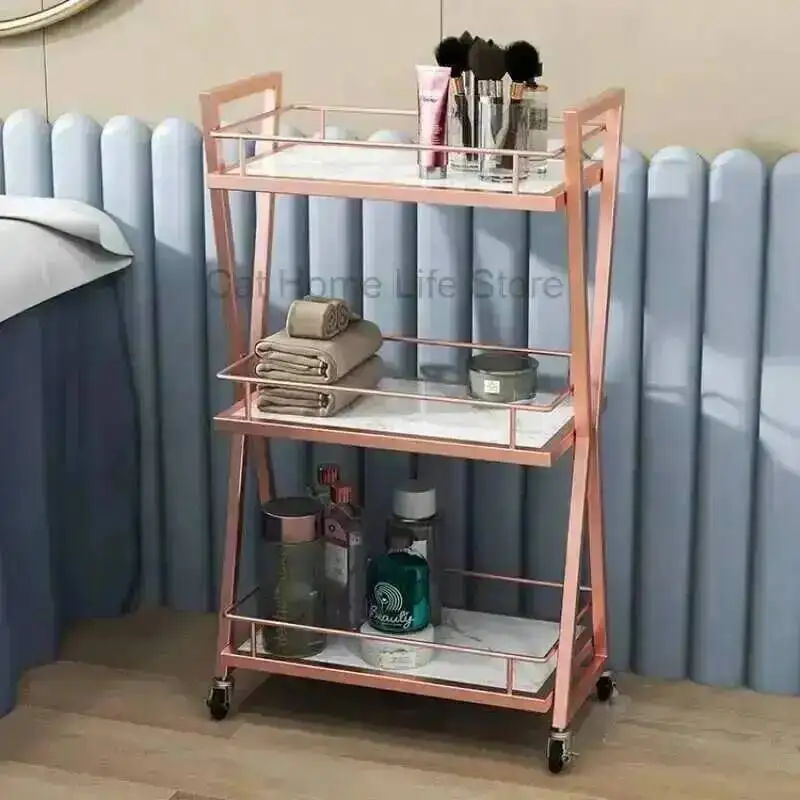 Drawer Storage Cosmetic Trolley 2-tier Cart Sockets Hairdressing Salon Auxiliary Chair Professional Beauty Furniture Foldable