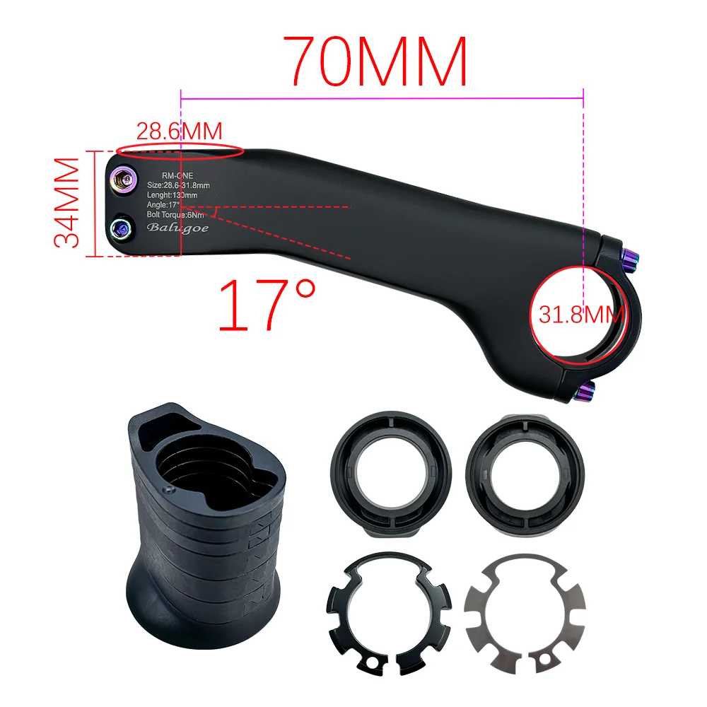 BALUGOE Carbon Fiber Internal Wiring Road Bike Mountain Bike Stem 28.6-31.8MM Riser With Washer -10 º -17 º Riding Accessories image 3