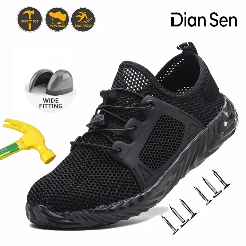 

Men's Breathable Steel Toe Work Boots - Summer Safety Shoes with Anti-Puncture & Slip Resistant Rubber Sole for Construction