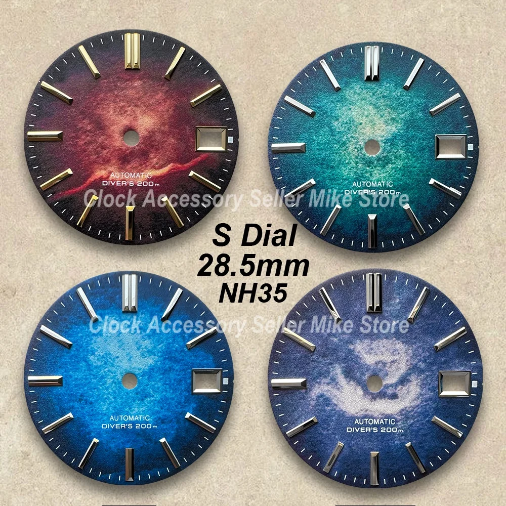 28.5mm S Logo NH35 Dial For NH35/NH36/4R/7S Movement Colorful 3D Printing High-Quality Red/Blue Watch Modification Accessories